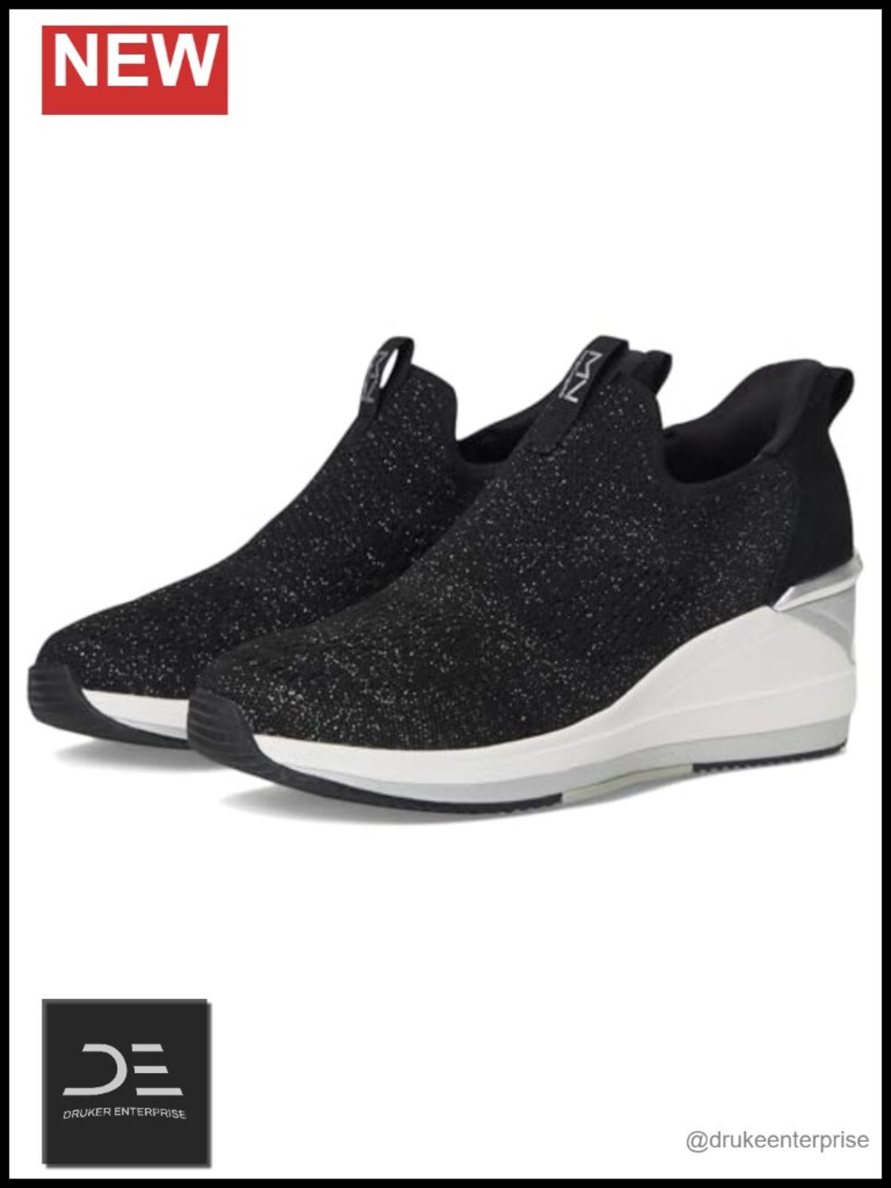 Memory Foam Wedge Sneakers, Slip-On, Glitter Trim, Heel Pillow